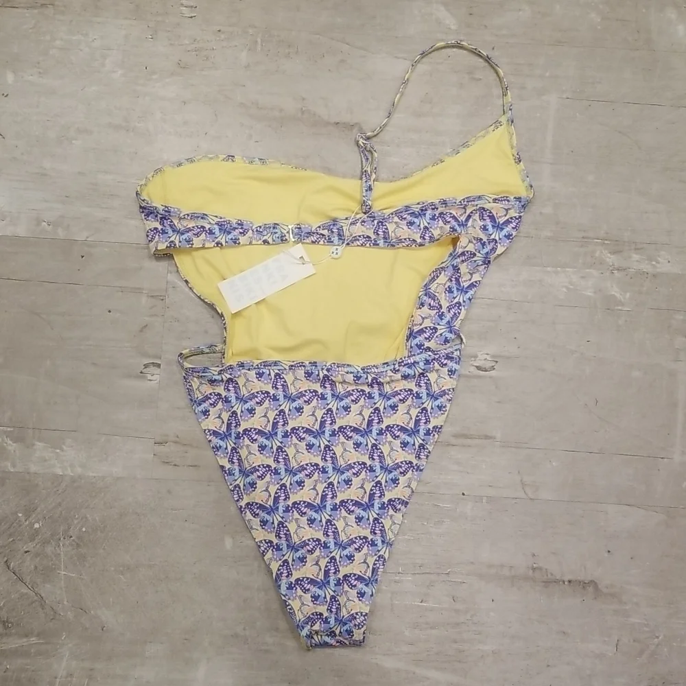 💕FRANKIE'S BIKINIS💕 Evangeline One Piece Swimsuit ~ Monarch Butterflies L NWT